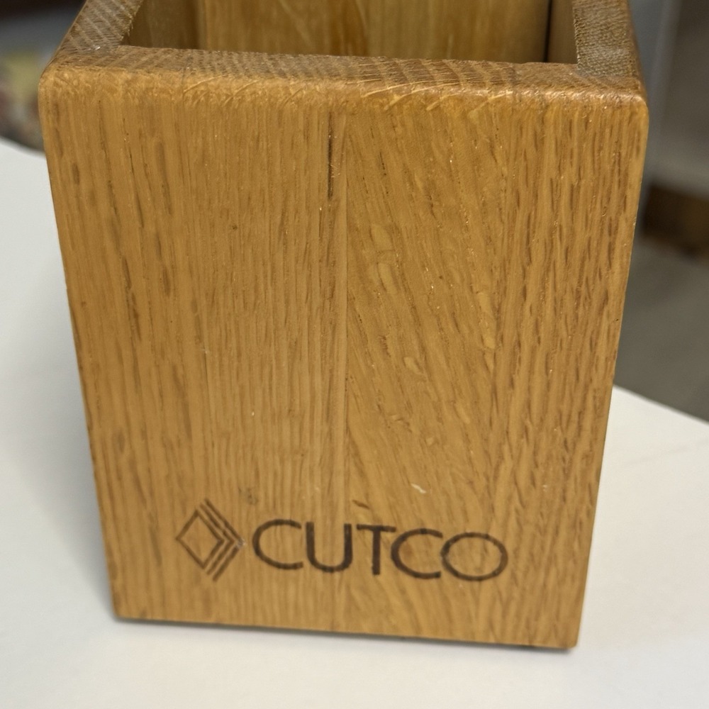CUTCO Utensil Box Block Honey Oak Caddy Container Holder Made In USA  4 x 4 x 5"